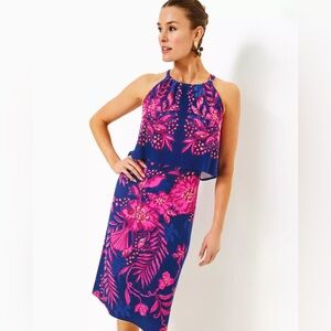 NWT Lilly Pulitzer Stella Mae Halter Dress in Navy Blue and Pink